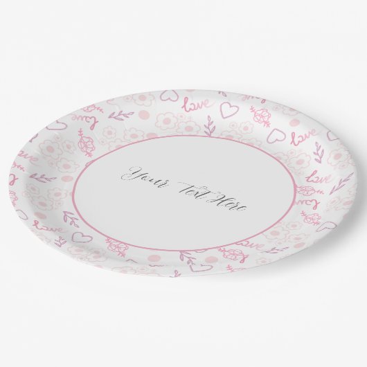Romantische Liebe Muster Pappteller (Schrägansicht)