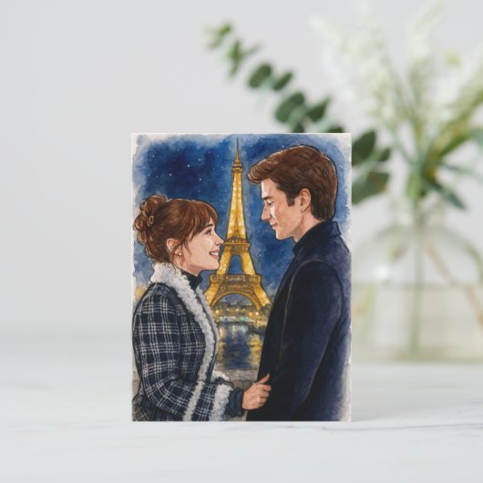 Romantische Liebe Paris Man Watercolor Postcard Postkarte (Stehend Vorderseite)