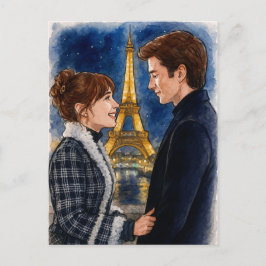 Romantische Liebe Paris Man Watercolor Postcard Postkarte