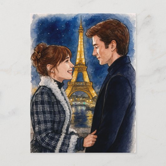 Romantische Liebe Paris Man Watercolor Postcard Postkarte (Vorderseite)
