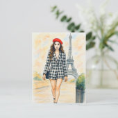 Romantische Liebe Paris Man Watercolor Postcard Postkarte (Stehend Vorderseite)