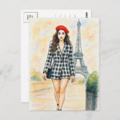 Romantische Liebe Paris Man Watercolor Postcard Postkarte (Vorne/Hinten)