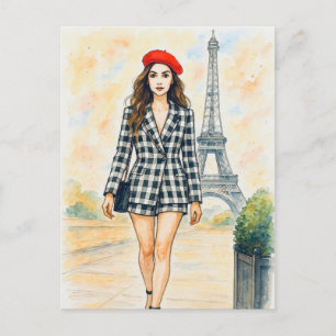 Romantische Liebe Paris Man Watercolor Postcard Postkarte