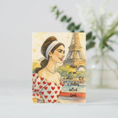 Romantische Liebe Paris Man Watercolor Postcard Postkarte (Stehend Vorderseite)