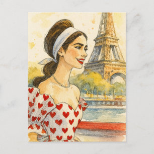 Romantische Liebe Paris Mann Frau Aquarell Postkar Postkarte