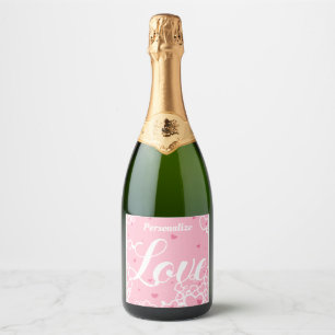 Romantische Liebe Rosa Herzen Personalisiert Schaumweinetikett