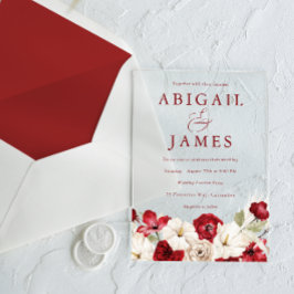 Romantische Liebe: Ruby Red & White Floral Wedding Acryleinladungen
