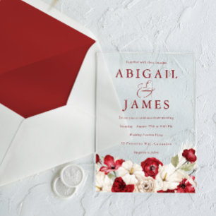 Romantische Liebe: Ruby Red & White Floral Wedding Acryleinladungen
