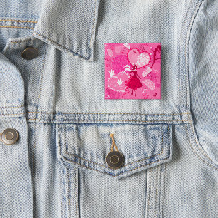 Romantische Liebe Silhouette Muster Rosa Herzen Button