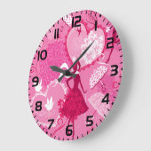Romantische Liebe Silhouette Muster Rosa Herzen Große Wanduhr (Winkel)