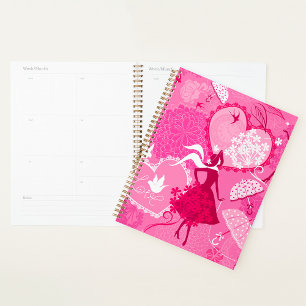 Romantische Liebe Silhouette Muster Rosa Herzen Planer