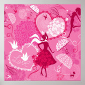 Romantische Liebe Silhouette Muster Rosa Herzen Poster (Vorne)