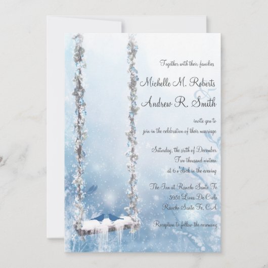 Romantische Liebe Swing Winter Wonderland Hochzeit Einladung (Vorderseite)