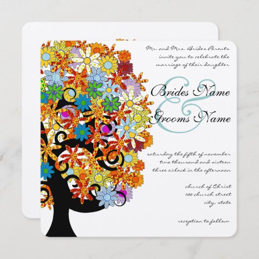 Romantische Liebe Tree Hochzeitseinladung Einladung (Vorne/Hinten)