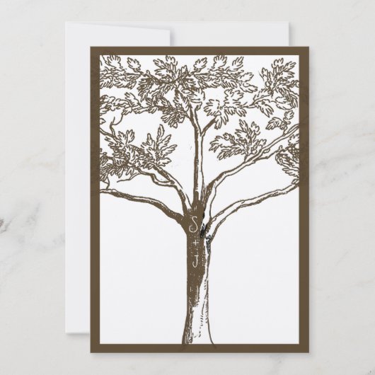 Romantische Liebe Tree Initials in Trunk Wedding Einladung (Vorderseite)