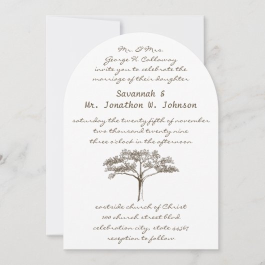 Romantische Liebe Tree Initials in Trunk Wedding Einladung (Vorderseite)