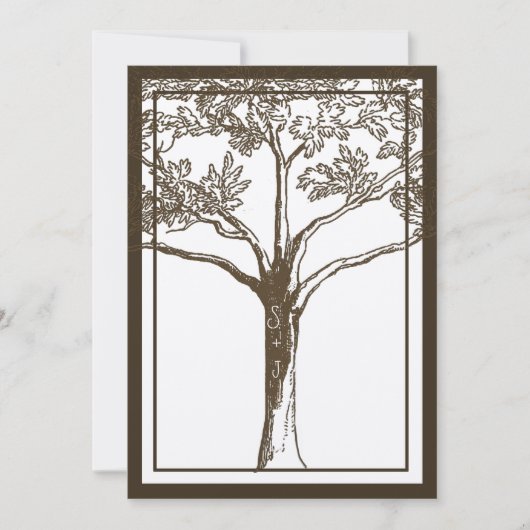 Romantische Liebe Tree Initials in Trunk Wedding Einladung (Vorderseite)