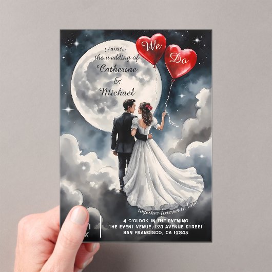 Romantische Liebe über Cloud Nine Märchenhochzeit Acryleinladungen (Insitu (Handheld))