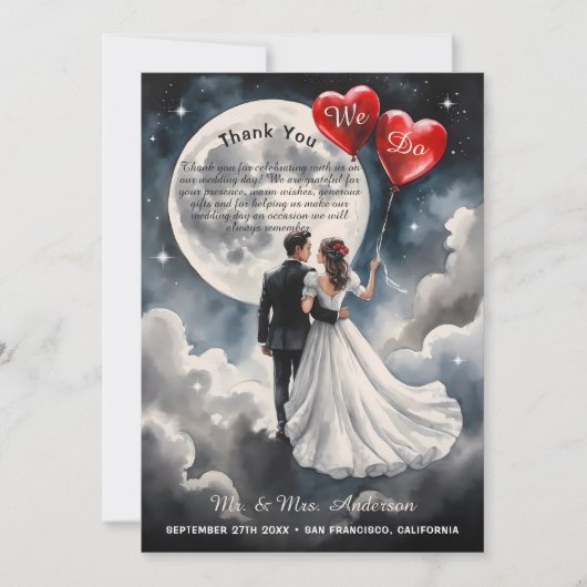 Romantische Liebe über Cloud Nine Märchenhochzeit Dankeskarte (Vorderseite)
