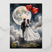 Romantische Liebe über Cloud Nine Märchenhochzeit Folieneinladung (Vorderseite)