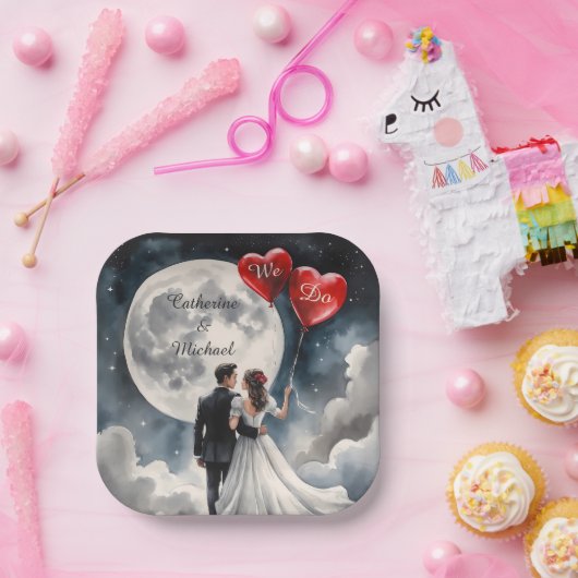 Romantische Liebe über Cloud Nine Märchenhochzeit Pappteller (Party)