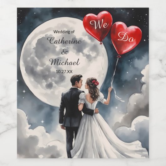 Romantische Liebe über Cloud Nine Märchenhochzeit Weinetikett (Einzelnes Label)