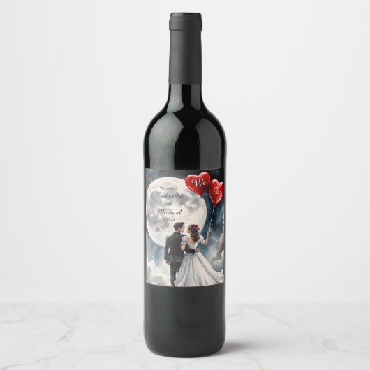 Romantische Liebe über Cloud Nine Märchenhochzeit Weinetikett (Vorderseite)