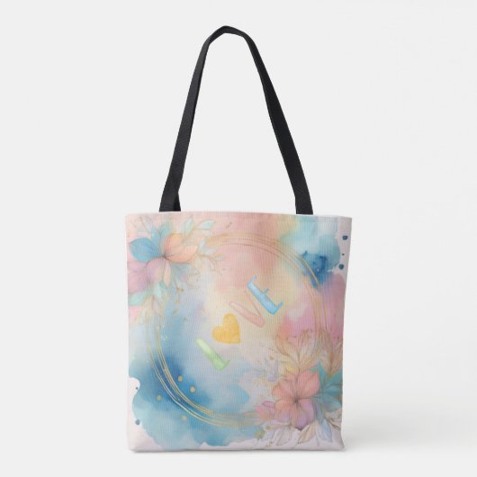 Romantische "Liebe" Wasserfarben Blumendesign Tasche (Rückseite)