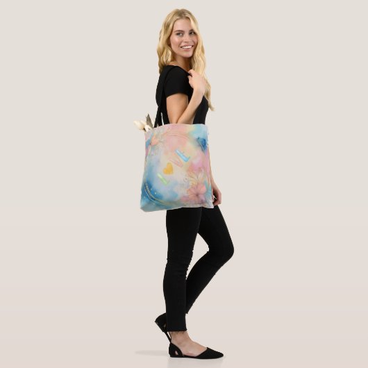 Romantische "Liebe" Wasserfarben Blumendesign Tasche (Am Model)