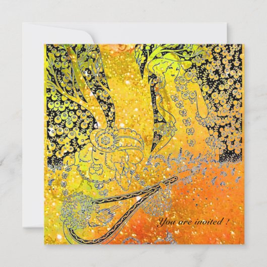 ROMANTISCHE LIEBER, ROMANCE IN GELBORANGEN GLITZER EINLADUNG (Vorderseite)