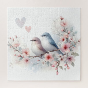 Romantische Liebesvögel Kirschblütenzweig Puzzle