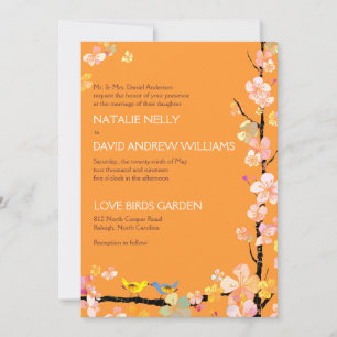 Romantische Liebesvögel Mandarine Hochzeit Einladung