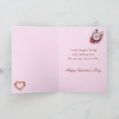 Romantische Liebesvögel - Rosa Kirschbaumen Valent Feiertagskarte (Innenseite)