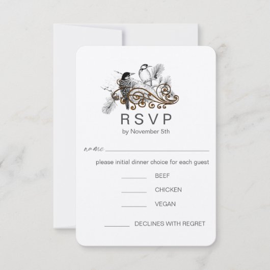 Romantische Liebesvögel Woodpecker Wedding RSVP Einladung (Vorderseite)