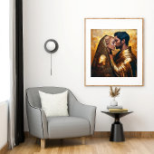 Romantische Liebhaber Küssen im goldenen Hintergru Poster