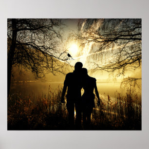 Romantische Liebhaber Silhouette bei Sonnenunterga Poster