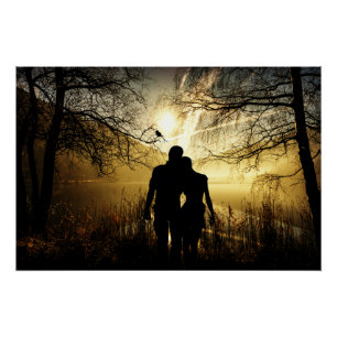 Romantische Liebhaber Silhouette bei Sonnenunterga Poster