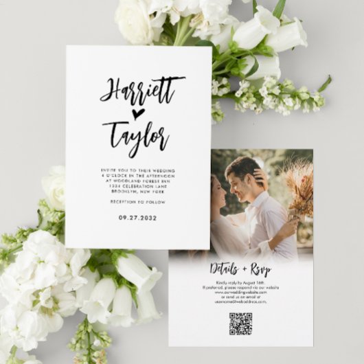 Romantische liebliche Herz-Script-Foto QR Code Hoc Einladung