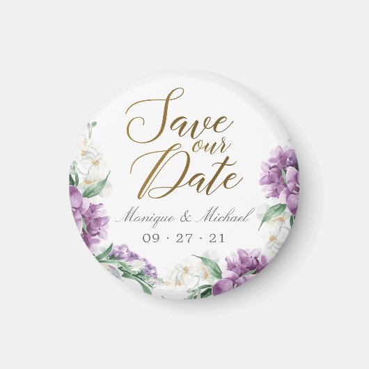 Romantische Lila Aquarellblume Save the Date Magnet (Vorne)