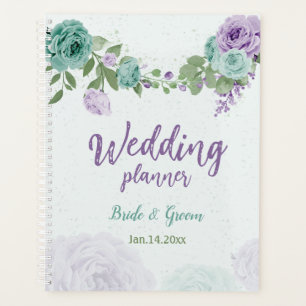 romantische lila blaue Blumen  Grünzeug Hochzeit Planer