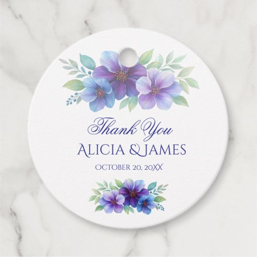 Romantische Lila Blaue Botanische Wasserfarbenhoch Geschenkanhänger (Vorderseite)