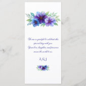 Romantische Lila Blaue Botanische Wasserfarbenhoch Menükarte (Rückseite)