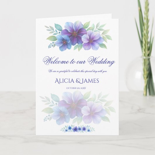 Romantische Lila Blaue Botanische Wasserfarbenhoch Programm (Vorderseite)