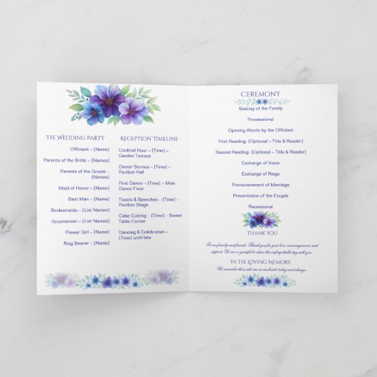 Romantische Lila Blaue Botanische Wasserfarbenhoch Programm (Innenseite)