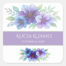 Romantische Lila Blaue Botanische Wasserfarbenhoch Quadratischer Aufkleber