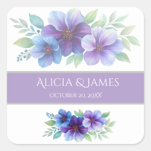 Romantische Lila Blaue Botanische Wasserfarbenhoch Quadratischer Aufkleber