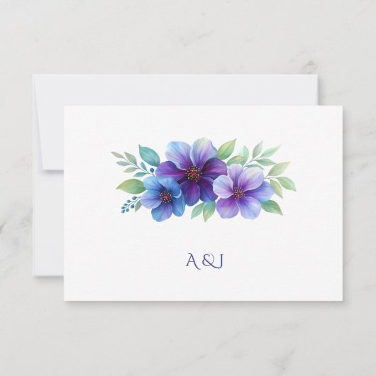 Romantische Lila Blaue Botanische Wasserfarbenhoch RSVP Karte (Rückseite)