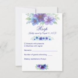 Romantische Lila Blaue Botanische Wasserfarbenhoch RSVP Karte