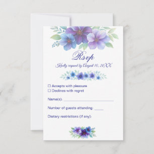 Romantische Lila Blaue Botanische Wasserfarbenhoch RSVP Karte