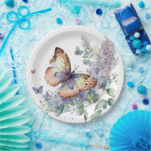 Romantische lila Blume und Schmetterling Pappteller (Party)